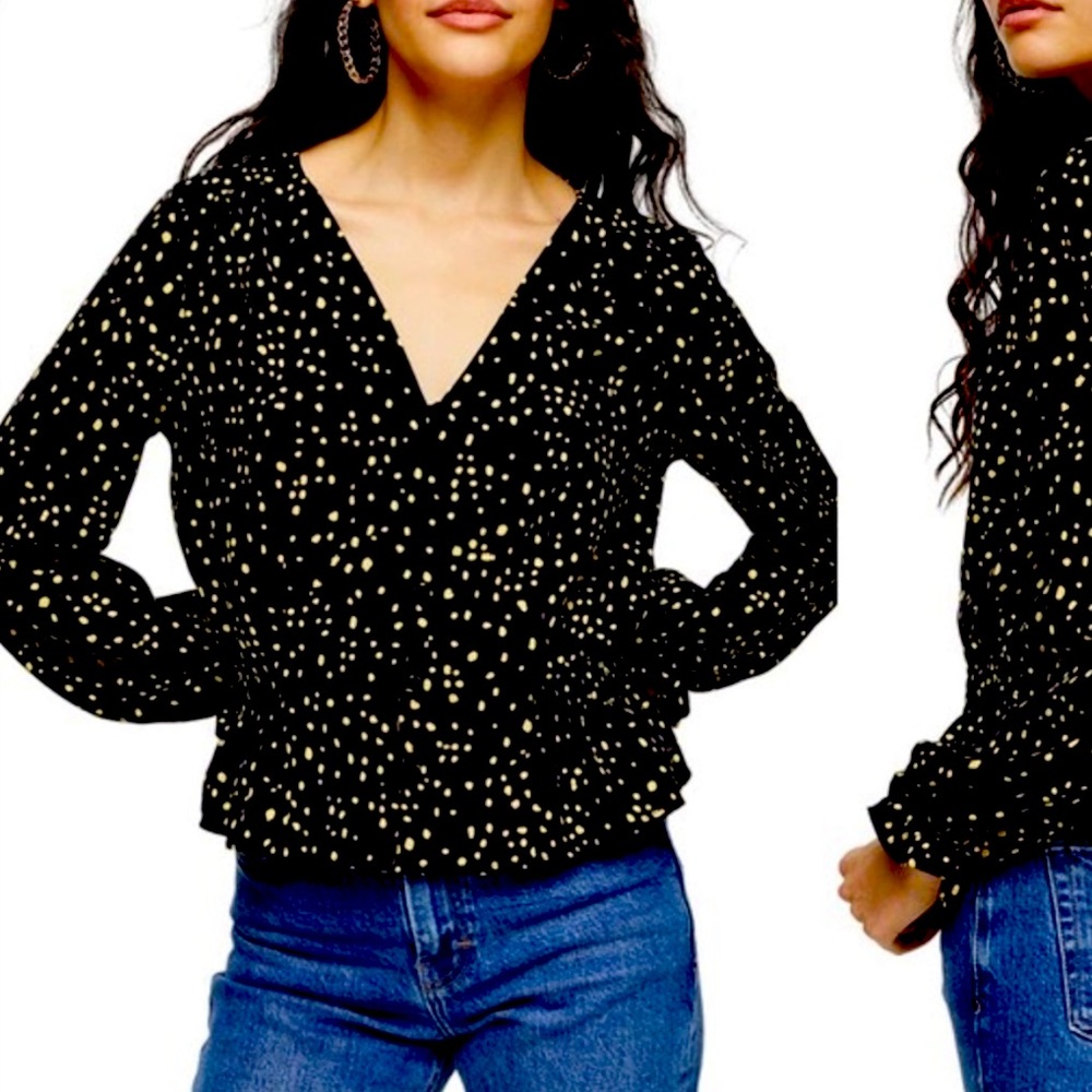 Topshop Black and Yellow Animal Spot Print Peplum
